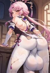 ai_generated animeboi111 ass_focus back_view backsack balls_under_clothes fu_xuan_(honkai:_star_rail) futanari gigantic_penis gigantic_testicles hyper_penis