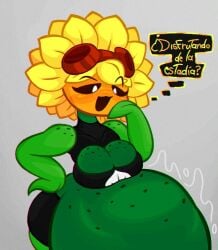 1girls belly big_breasts breasts burp disembodied_hand eaten_alive female female_pred flora_fauna hand hand_on_belly huge_belly implied_vore plant plant_girl plantie plants_vs_zombies regurgitation shorts solar_flare_(pvz) sunflower sunflower_(pvz) vore zombie