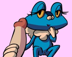 amphibian animated blue_skin eyelashes female feral froakie frog half-closed_eyes handjob human interspecies larger_male male mammal nintendo nude penis pokemon pokephilia pussy size_difference smaller_female smile straight tediousramen uncut video_games yellow_eyes