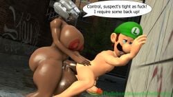 1boy 1futa 3d 3d_(artwork) alley anal anal_sex ass ass_grab balls ballsack big_balls big_breasts big_thighs blue_eyes brown_hair crossover dark_skin dark_skinned_futanari dialogue doggy_style duo enormous_balls enormous_breasts erection facial_hair final_fantasy final_fantasy_vii final_fantasy_vii_remake fucked_from_behind futanari genitals green_hat hat helmet huge_balls huge_breasts huge_thighs kennythebobcat large_balls large_breasts light-skinned_male light_skin luigi male male/futa mario_(series) massive_balls massive_breasts massive_thighs nintendo nipples nude nude_futanari nude_male open_mouth outdoors outdoors_sex penis penis_in_anus sex shinra_guard text text_bubble thick_thighs weird_crossover