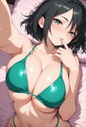 ai_generated big_breasts big_breasts bikini bikini_top bimbofication black_hair breasts_squeezed_together short_hair stable_diffusion valorant viper_(valorant) wide_hips