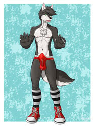 1boy anthro bulge canine clothing crisp_the_wolf eldiman erection footwear male male_only mammal penis_outline shoes solo underwear wolf