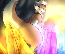 2015 anthro anus ass crystal female grin hat mammal mustelid otter pink_eyes pussy pussy_juice rubbing solo xilrayne