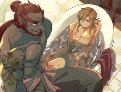 2boys bathtub dark-skinned_male dark_skin ganondorf ganondorf_(tears_of_the_kingdom) gay interracial light-skinned_male light_skin link link_(tears_of_the_kingdom) male male/male male_only older_man_and_younger_boy rani_grb size_difference tears_of_the_kingdom the_legend_of_zelda the_legend_of_zelda:_tears_of_the_kingdom