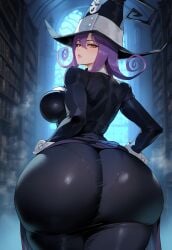 1girls ai_generated ass ass_focus back bangs black_dress black_headwear blair_(soul_eater) blush bookshelf breasts clothing curvaceous curvaceous_female curvaceous_figure curvy curvy_figure dress female female female_focus female_only from_behind gloves hair_between_eyes half-closed_eyes hat headwear huge_ass huge_breasts indoors inviting inviting_to_sex large_ass large_breasts lips long_hair long_sleeves looking_at_viewer looking_back miyuai pants pantyhose pantylines parted_lips presenting presenting_ass presenting_hindquarters purple_hair seductive seductive_look seductive_smile shiny short_hair skindentation smile solo soul_eater standing thick_thighs thighs tight voluptuous voluptuous_female wide_hips window witch witch_hat yellow_eyes