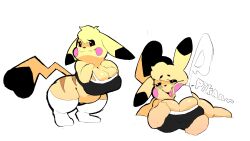 big_belly blush cock_worship eks-out huge_ass huge_breasts naughty_face paizuri pikachu pokemon pokemon_(species) snuggling titfuck_under_clothes titjob wide_hips yellow_fur