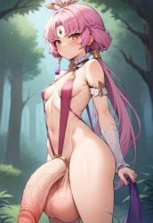 ai_generated animeboi111 cock_ring fu_xuan_(honkai:_star_rail) futanari gigantic_penis gigantic_testicles honkai:_star_rail hyper_penis slingshot_swimsuit