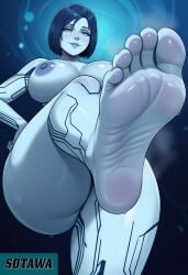 1girls ai_generated barefoot blue_skin cortana foot_fetish foot_focus soles sotawa thick_thighs wrinkled_feet