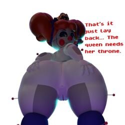 animatronic anus ass ass asshole big_ass big_butt bow bow_in_hair bow_ribbon butt_spread circus_baby circus_baby_(fnaf) circus_queen_(justaperson) clown clown_girl crown five_nights_at_freddy's five_nights_at_freddy's:_sister_location g0g0g0g0g0g ginger ginger_hair heavenly_ass huge huge_ass imminent_facesitting imminent_fellatio low-angle_view orange_hair pussy red_hair robot robot_girl royal royalty sister_location spread_anus spread_butt spread_legs spreading thick thick_thighs tiara viewed_from_below white_skin white_skin_(monochrome)