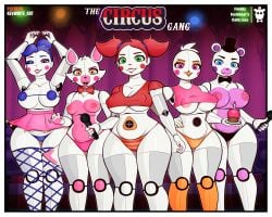 2024 2024s 2d 5girls absurd_res animatronic anthro avian baby_(fnafsl) ballora ballora_(fnafsl) bear belly big_breasts bird black_clothing black_panties black_underwear blue_clothing blue_eyes blue_hair blue_panties blue_underwear breasts canid canine chicken circus_baby circus_baby_(fnaf) clothed clothing clown clown_nose cupcake female five_nights_at_freddy's fnaf food fox freddy_fazbear's_pizzeria_simulator freddy_fuckbear's_cathouse_(kevwrite) funtime_chica_(fnaf) funtime_cupcake_(fnaf) funtime_foxy funtime_foxy_(fnaf) funtime_foxy_(fnafsl) funtime_freddy funtime_freddy_(fnaf) funtime_freddy_(fnafsl) galliform gallus_(genus) gradient_background green_eyes group hair hi_res kevwrite machine mammal micro multicolored_body orange_clothing orange_panties orange_underwear panties partially_clothed pattern_clothing pattern_underwear phasianid pink_clothing pink_eyes pink_panties pink_underwear pinup pose red_hair robot scottgames simple_background sister_location slightly_chubby small_breasts standing striped_clothing striped_underwear stripes underwear white_body yellow_eyes