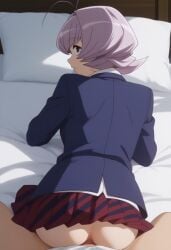 20minutesai 2boys ai_generated anal anal_insertion anal_sex ass back back_view bed bedroom big_ass big_butt brown_eyes bubble_butt clothed completely_naked_male femboy femboy_focus feminine_male from_behind from_behind_position fully_clothed gay komi-san_wa_komyushou_desu komi_can't_communicate light-skinned_male looking_at_viewer looking_back male male_only male_penetrated male_penetrating male_pov najimi on_bed osana_najimi otoko_no_ko penetration purple_hair reverse_cowgirl_position sex sexual_intercourse short_hair sissy tongue_out trap yaoi