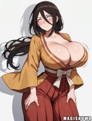 1girls ai_generated bare_breasts bare_chest bare_shoulders blush boruto:_naruto_next_generations breast_focus breasts_bigger_than_head brown_hair busty clothed_female clothing collarbone female female_only hakama hakama_skirt hourglass_figure huge_breasts hyuuga_hanabi kimono kimono_down large_breasts long_hair looking_at_viewer magiskuwa nai_diffusion naruto naruto_(series) no_bra open_clothes oppai outdoors pinup plain_background purple_eyes simple_background skirt smile solo solo_focus stable_diffusion upper_body white_background wide_hips wide_sleeves yukata