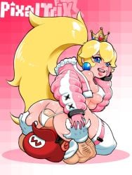 1boy 1girls arm_hair ass ass_grab ass_worship bare_shoulders big_ass big_butt blonde_hair blue_eyes bottom_heavy breasts bubble_butt crown erect_nipples facesitting fat_ass female gloves hat jacket large_ass legwear lipstick looking_pleasured male male/female mario mario_(series) mario_bros moustache nintendo pixaltrix ponytail princess_peach sitting_on_face sitting_on_person stockings super_mario_bros. thick_ass thick_thighs thong voluptuous