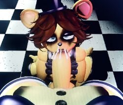 2boys 2femboys 3d 3d_(artwork) animatronic_male blowjob blowjob_face cum cum_in_mouth deepthroat femboy five_nights_at_freddy's fredbear_(fnaf) huge_cock mishuyuu penis pov sfm source_filmmaker spring_bonnie_(fnaf)
