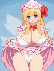 1girls 2d animated bikini bouncing_breasts child_bearing_hips chups clothed digital_media female female_only hourglass_figure huge_breasts huge_thighs lifting_skirt lily_white loop no_sound seductive_smile solo swaying_breasts tagme teasing touhou video white_bikini wide_hips