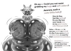 bbw chubby goat huge_breasts looking_at_viewer mommy mommy_dom mommy_kink monochrome original original_character smiling soft soft_breasts squished_breasts tagme tummy zeraniumz