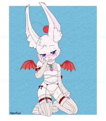 2024 antennae_(anatomy) anthro back_wings bat_wings big_ears biped blue_eyes blush bodily_fluids clothed clothing crop_top eyebrows female final_fantasy flat_chested food front_view fruit genital_fluids half-closed_eyes hi_res inner_ear_fluff kneeling kumol legwear looking_at_viewer malachyte mammal membrane_(anatomy) membranous_wings midriff moogle narrowed_eyes navel nut_(fruit) panties plant plantigrade pussy_juice_through_clothing shirt simple_background skimpy slim small_wings solo square_enix stockings sweat sweater thigh_highs topwear tuft underwear vaginal_fluids wet wet_clothing white_body white_clothing white_panties white_underwear wings