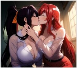 2girls ai_generated akeno_himejima flirting girl_on_girl high_school_dxd kissing lesbian_couple lesbian_domination lesbian_kiss lesbian_sex lovers rias_gremory yuri yuri yuri