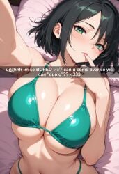 ai_generated big_breasts bikini bikini_top bimbofication black_hair breasts_squeezed_together caption short_hair stable_diffusion valorant viper_(valorant) wide_hips