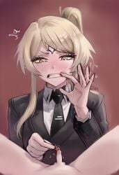 1boy 1girls ai_generated blonde_female blush charlotte_van_halen chinese_female cum cum_on_face female indie_virtual_youtuber looking_at_penis penis ponytail self_upload small_breasts small_penis tagme tiny_penis tongue touching_penis virtual_youtuber vtuber vtuberfanart women yellow_eyes