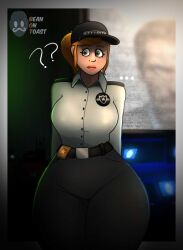 2025 2d 2d_(artwork) 2d_artwork artist_logo artist_name beanontoast big_breasts blonde_hair clothed female female_only five_nights_at_freddy's five_nights_at_freddy's:_security_breach green_eyes house_(series) light-skinned_female security_guard thick_thighs uniform vanessa_(fnaf)