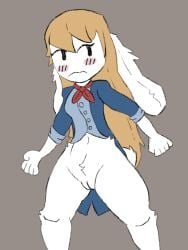 alice_(disambiguation) alice_in_wonderland anonymous_artist anthro blonde_hair bottomless clothed clothing coupon_alice female genitals hair lagomorph leporid mammal partially_clothed pussy rabbit solo tail