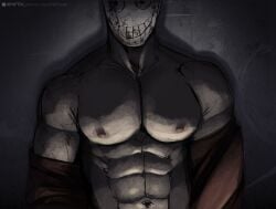 blood dead_by_daylight low_light masked masked_male nipples the_legion_(dbd) the_legion_(frank) vikifox_(artist)