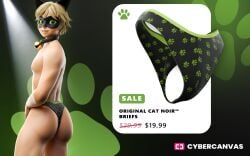 1boy 3d advertisement ass ass ass_focus bell_collar blender blonde_hair briefs cat_ears cat_noir catboy cybercanvas gay green_eyes miraculous_ladybug naked naked_male sexy twink underwear