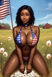 african african_female ai_generated american_flag american_flag_bikini basket black_hair breasts collar cotton dark-skinned_female dark_skin enslaved farm female holding_object kneeling large_breasts leather_choker nude obedience picking_cotton plantation raceplay racism racist slave slavegirl slavery solo submissive tagme thick_thighs working