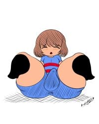 1boy big_ass big_butt blue_shirt brown_hair color color_edit exocomics femboy frisk frisk_(undertale) male male_only undertale undertale_(series)