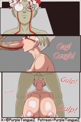 1boy 1girls 2:3 age_difference animated ayase_seiko big_breasts big_penis blowjob breasts comic comic_page dandadan dick eyes_rolling_back female huge_breasts jiggle light-skinned_female light-skinned_male light_skin male milf older_female penis purpletonguez self_upload straight sword_swallowing_position takakura_ken_(okarun) text thighs throat_bulge throat_fuck vertical_video white_hair younger_male younger_penetrating_older