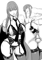 1girls anal_beads anal_sex big_breasts bra chainsaw_man cleavage dildo dildo_in_pussy dildo_insertion female garter_belt keiiii lace-trimmed_bra lace-trimmed_panties lingerie makima_(chainsaw_man) necktie smile