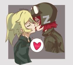 2girls blonde_hair buhanochka-tan french_kiss french_kissing glebscream kissing kissing profile red_hair solider tanya_degurechaff youjo_senki yuri