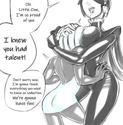 1boy 1girls ass back bayonetta bayonetta_(character) bayonetta_2 combos-n-doodles crossdressing dark-skinned_male dress english_text femboy loki_(bayonetta)