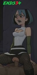 ai_generated cowgirl_position ends34 female female_focus goth goth_girl gwen_(tdi) prostitution sex slutty_face total_drama_island