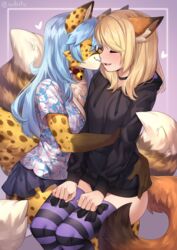 2girls anthro blonde_hair blue_hair blush breasts collar female iwbitu multiple_girls neko_ed original tagme trans_woman transfem