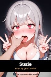 ai_generated grey_hair hotload-8 long_hair my_ghost_friend open_mouth patreon patreon_username red_eyes susie_(dsand) text