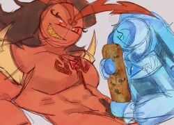 burning_spice_cookie cookie cookie_run cookie_run_kingdom gay muscular_male non-human pubic_hair shadow_milk_cookie yaoi