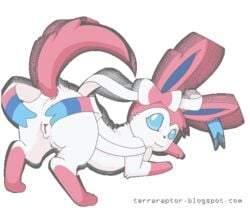 anatomically_correct anatomically_correct_pussy animated ass canine_pussy eeveelution female feral generation_6_pokemon gif nintendo non-anthro one_eye_closed pokemon pokemon_(species) presenting presenting_hindquarters pussy smile sylveon terraraptor video_games wink