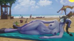 1girls 3d beach big_breasts black_hair blizzard_entertainment blue_skin draenei female female_only horns morilymory nude original_character pinup sironis solo tail thick_thighs voluptuous voluptuous_female warcraft wide_hips world_of_warcraft