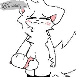 2d :3 blush boykisser cum ejaculation femboy fluffy fluffy_hair fluffy_tail furry furry_ears furry_male furry_only grey_cum knot masturbation no_sound paws silly_cat_(mauzymice) small_penis solo stockings tail thick_thighs white_fur