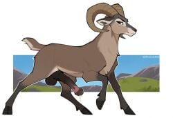 ai_generated anatomically_correct_penis bighorn_sheep cookie-girl feral feral_only hooves horns looking_at_viewer proud proud_of_his_cock quadruped