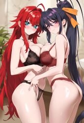 2girls ai_generated akeno_himejima big_ass bikini blushing_female breasts_to_breasts curvy_females females_only girlfriends high_school_dxd indoors large_breasts lesbian_couple rias_gremory rias_x_akeno yuri yuri yuri