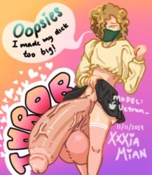 artist_upload caption femboy hyper_balls hyper_penis implied_growth lifting_shirt mask xxxiamian