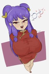 1girls big_breasts breasts china_dress eyeshadow female female_symbol from_above jeteggs large_breasts looking_at_viewer looking_up makeup male_symbol open_mouth open_mouth purple_hair qipao ranma_1/2 shampoo_(ranma_1/2) solo solo_female solo_focus thick