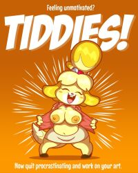 1girls animal_crossing breasts ceedoubleu chubby female flashing isabelle_(animal_crossing) nude tagme