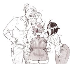 1boy 2girls afraid ass aunt aunt_hellen_(insouwu) belly belly_button big_butt black_hair blush blushing boobs boobs_out breasts breasts_out butt cassie_(insouwu) chubby chubby_female collar dilf eyebags giant_ass giant_breasts giant_butt hag hair_bun insouwu lev_(insouwu) massive_ass massive_breasts massive_butt mature mature_female milf no_bra oc original_character panties piercing piercings red_eyes red_panties short_hair sweater sweater_pull sweater_up text text_bubble thick thick_ass thick_butt thick_hips thick_legs thick_lips thick_thighs thighs tomboy tomboy_milf white_body white_skin