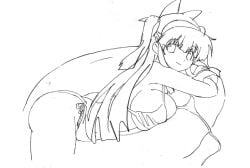 1girls alternate_hairstyle arm_support ass big_ass big_breasts bikini bikini_top_pull breast_press breasts bursting_breasts busty cleavage cute fat_ass female female_only from_side hair_ribbon highres king_of_fighters large_breasts legs long_hair looking_at_viewer lying monochrome nakoruru on_stomach pool pose posing ribbon samurai_shodown sensual side-tie_bikini_bottom sideboob sketch smile snk solo swim_ring swimsuit teasing thighs traditional_media traditional_media_(artwork) twintails untied_bikini very_long_hair voluptuous water