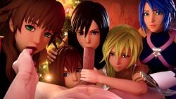 3d aqua_(kingdom_hearts) ball_sucking blowjob fellatio handjob kairi kingdom_hearts namine olette tagme unknown_artist xion