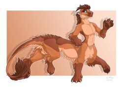 2023 ass backsack balls brown_body brown_fur butt_tuft cheek_tuft claws digital_drawing_(artwork) digital_media_(artwork) dragon dragon_taur facial_tuft fenrise full-length_portrait fur furred_dragon furred_dragon_taur furred_scalie gard3r genitals happy horn looking_at_viewer male mythological_creature mythological_scalie mythology nude pawpads paws portrait scalie signature simple_background smile solo tail taur tuft wave